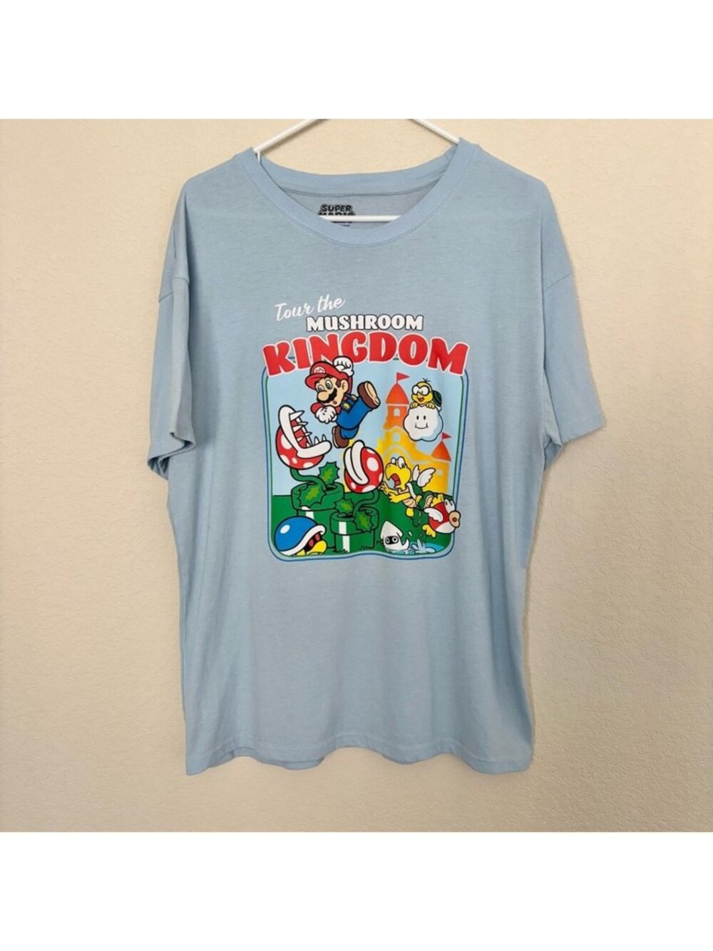 Nintendo Super Mario Graphic Tee Shirt Light Blue Unisex Small/Medium Summer